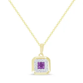 0.13Ct Amethyst 16"pendant Necklace In 14K Yellow Gold