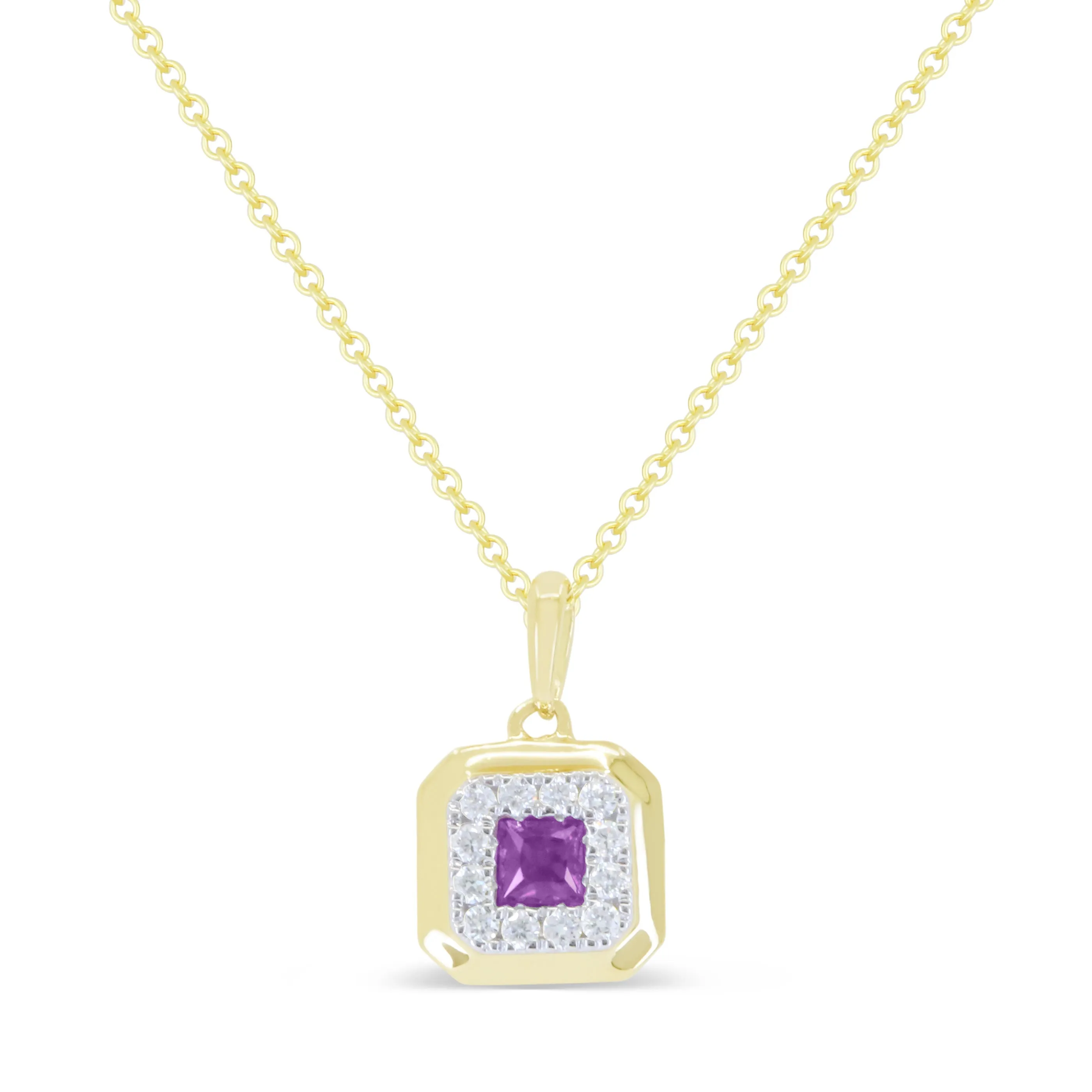 0.13Ct Amethyst 16"pendant Necklace In 14K Yellow Gold