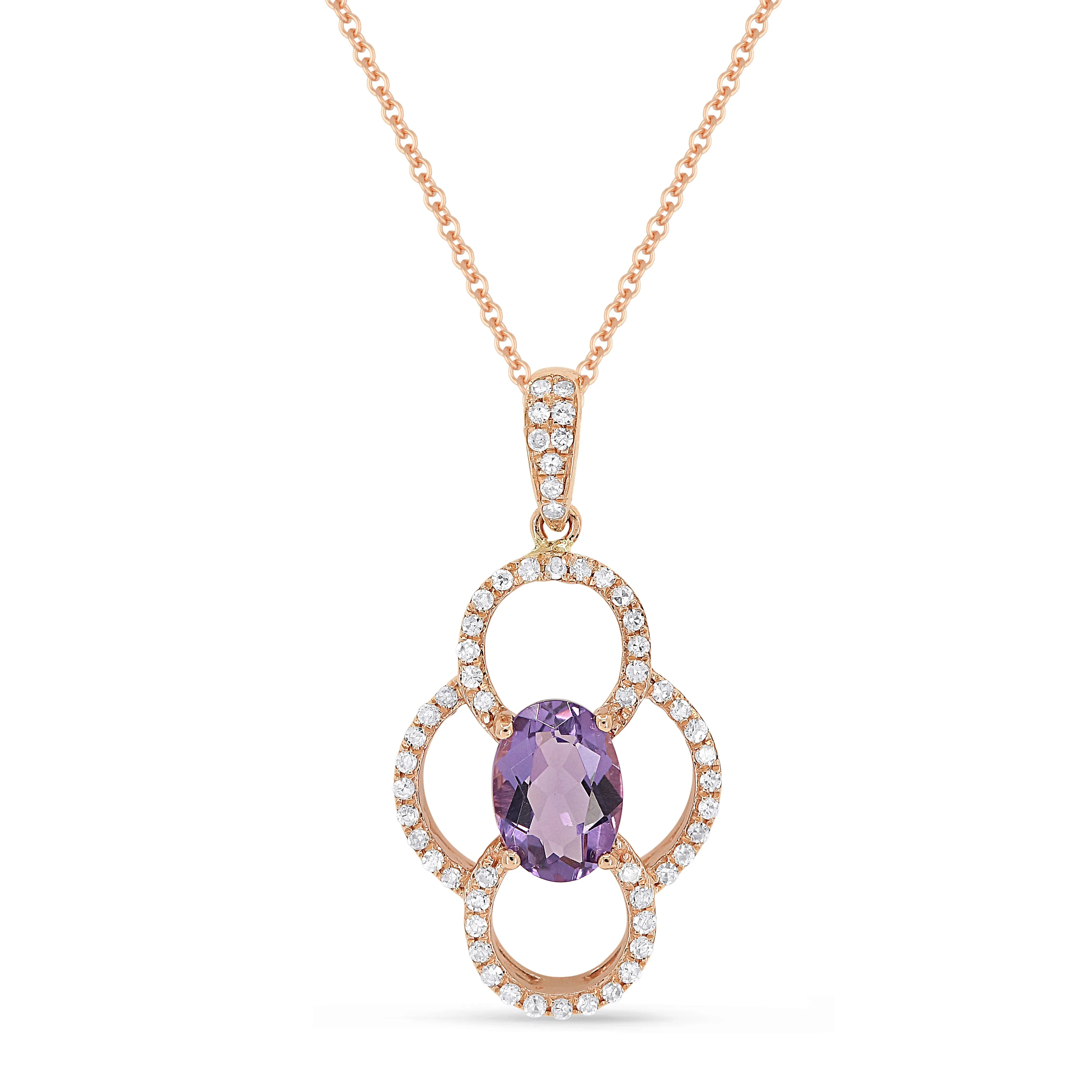 0.71Ct Amethyst 16"pendant Necklace In 14K Rose Gold