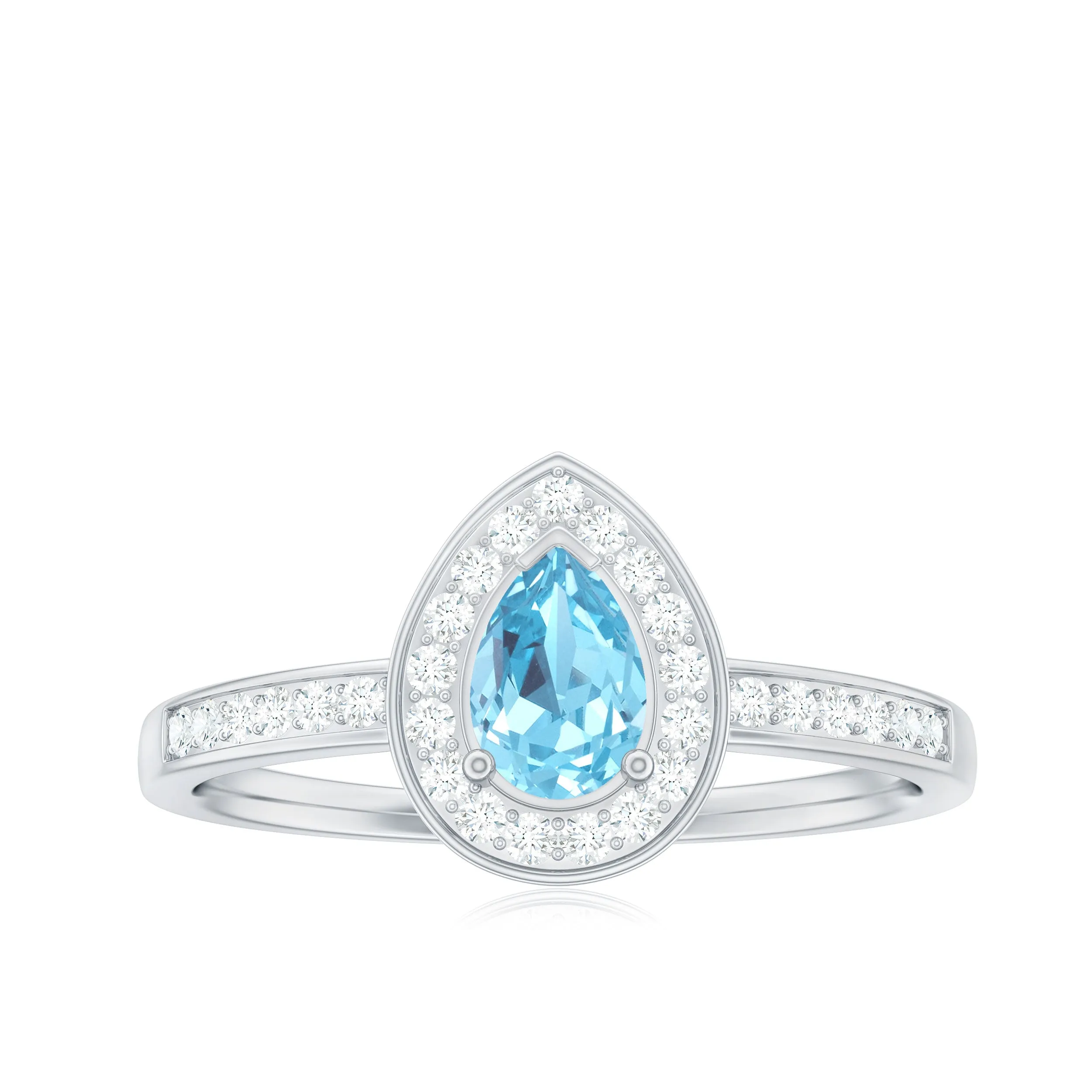 0.75 CT Classic Aquamarine and Diamond Engagement Ring