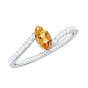 0.75 CT Marquise Cut Citrine Minimal Ring with Diamond Stones