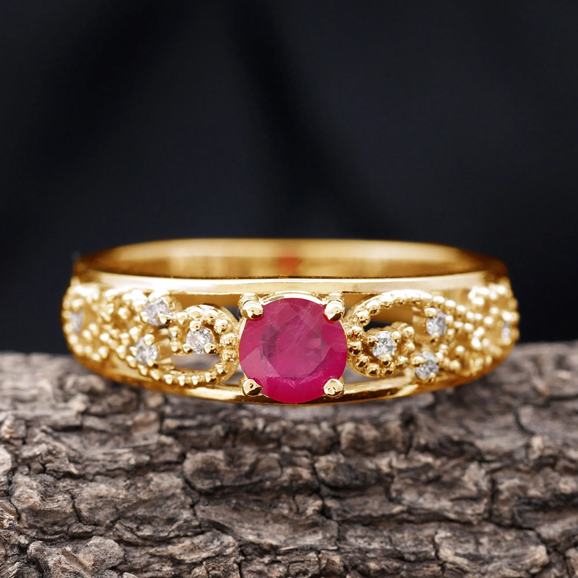 0.75 CT Ruby Antique Engagement Ring with Diamond