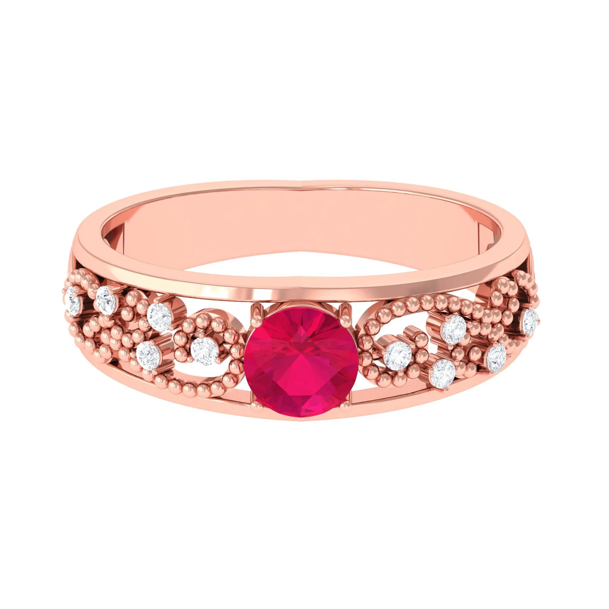 0.75 CT Ruby Antique Engagement Ring with Diamond