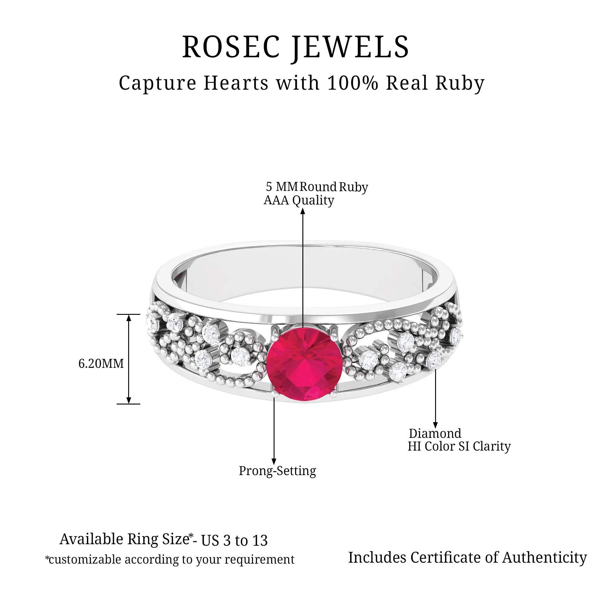 0.75 CT Ruby Antique Engagement Ring with Diamond