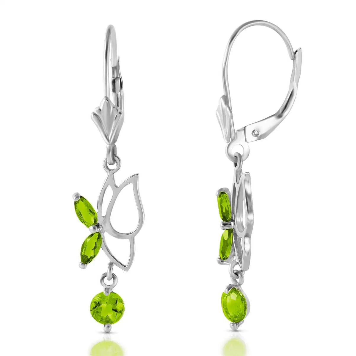 0.8 Carat 14K Solid White Gold Queen Bee Peridot Earrings