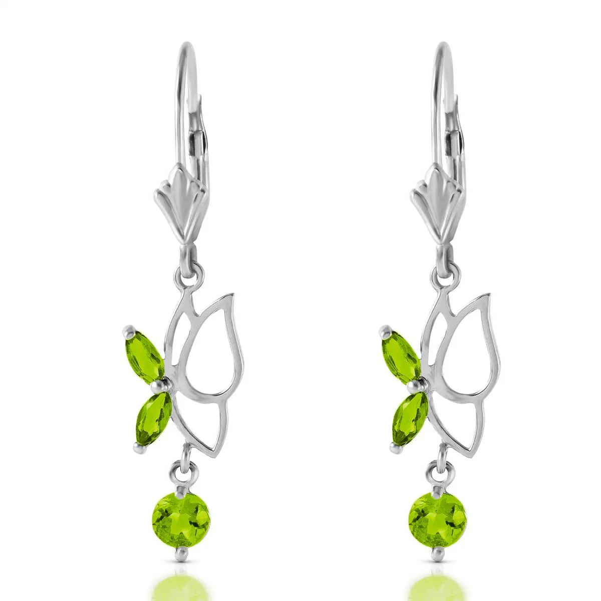 0.8 Carat 14K Solid White Gold Queen Bee Peridot Earrings