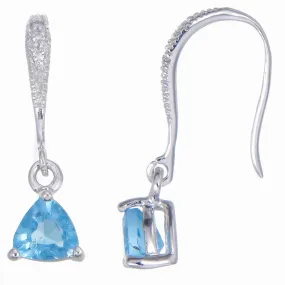 0.80 cttw Blue Topaz Earrings .925 Sterling Silver with Rhodium Triangle Shape