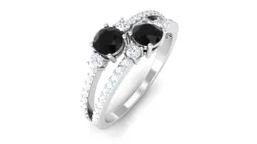 1 CT Black Onyx and Diamond Anniversary Double Band Ring