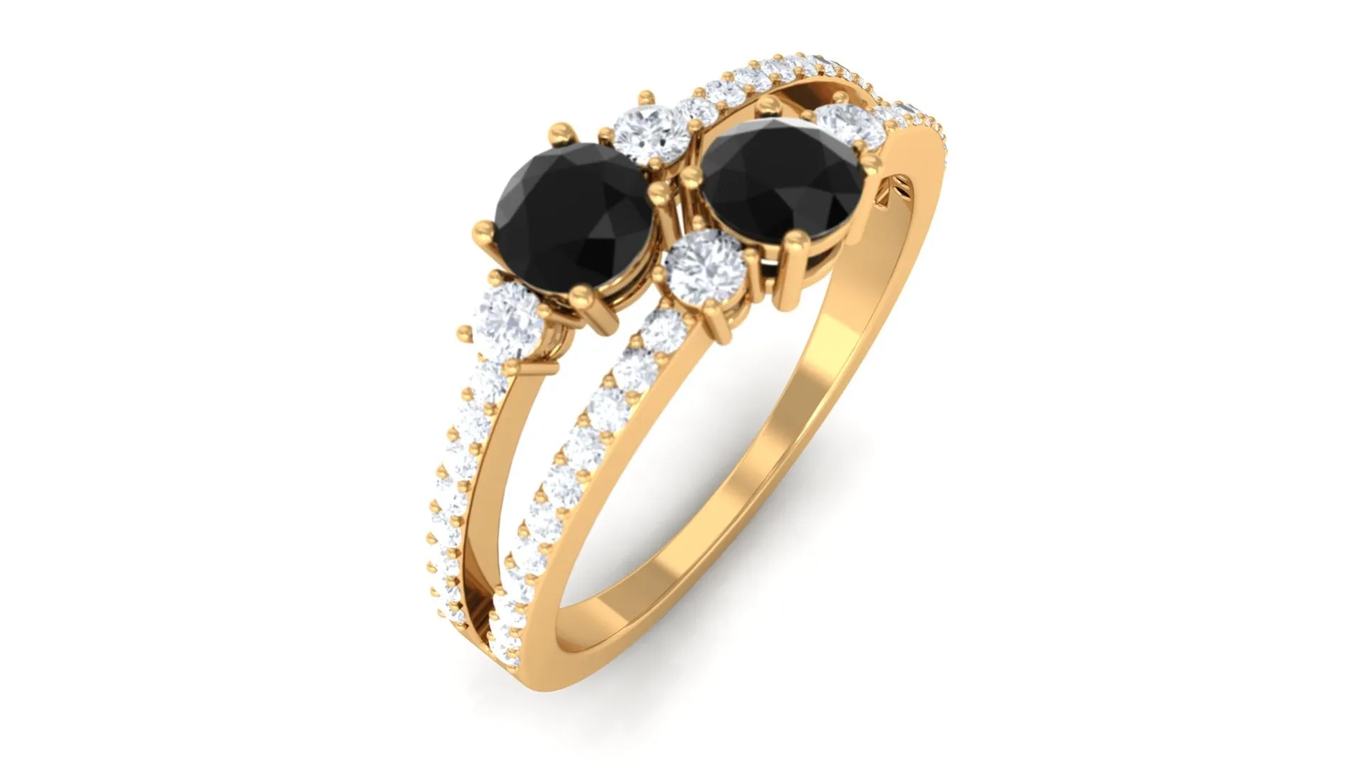 1 CT Black Onyx and Diamond Anniversary Double Band Ring