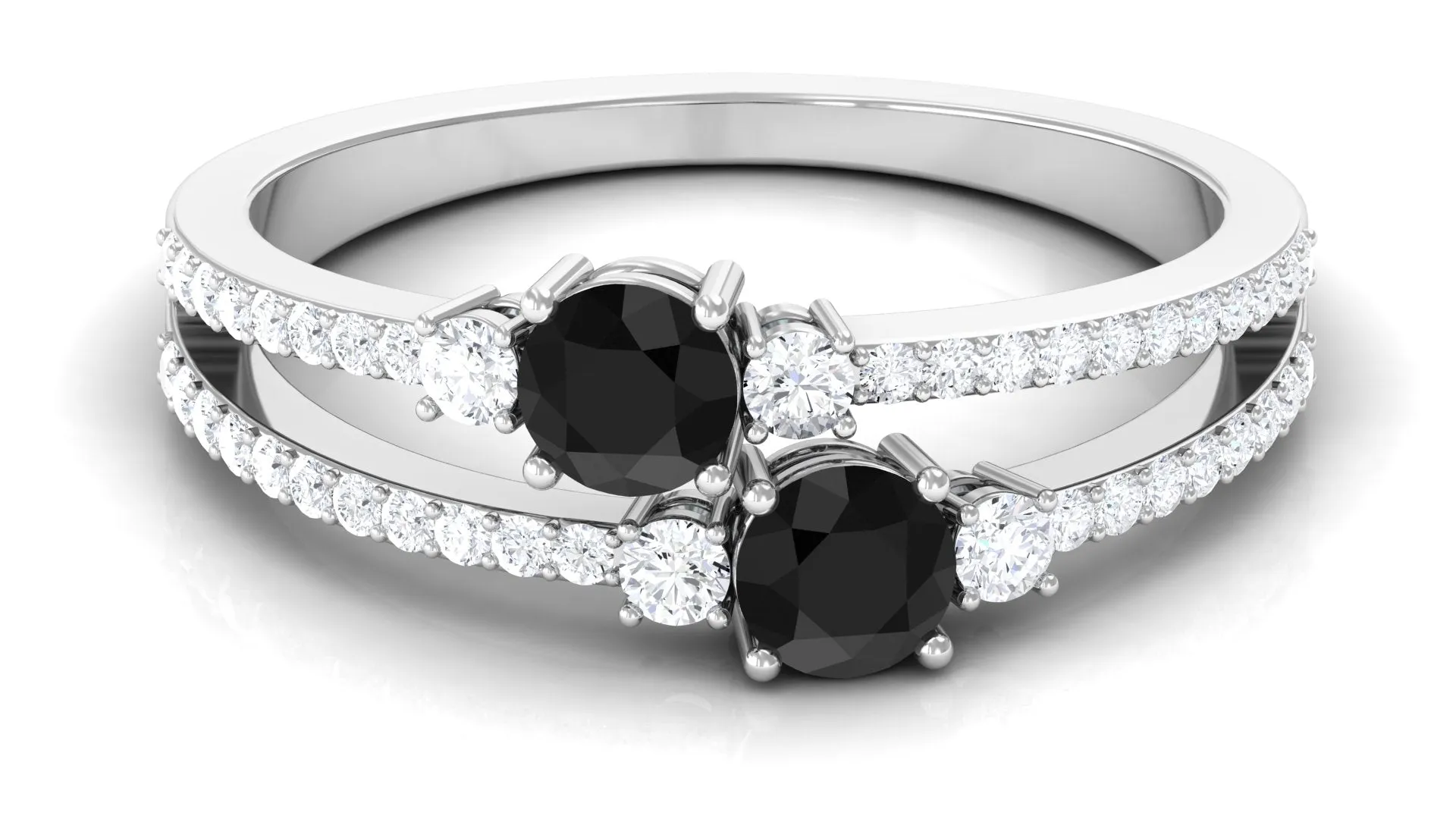 1 CT Black Onyx and Diamond Anniversary Double Band Ring