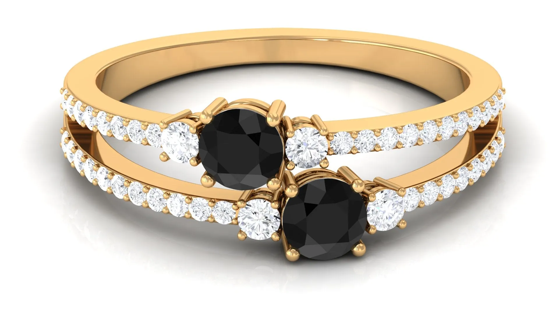 1 CT Black Onyx and Diamond Anniversary Double Band Ring