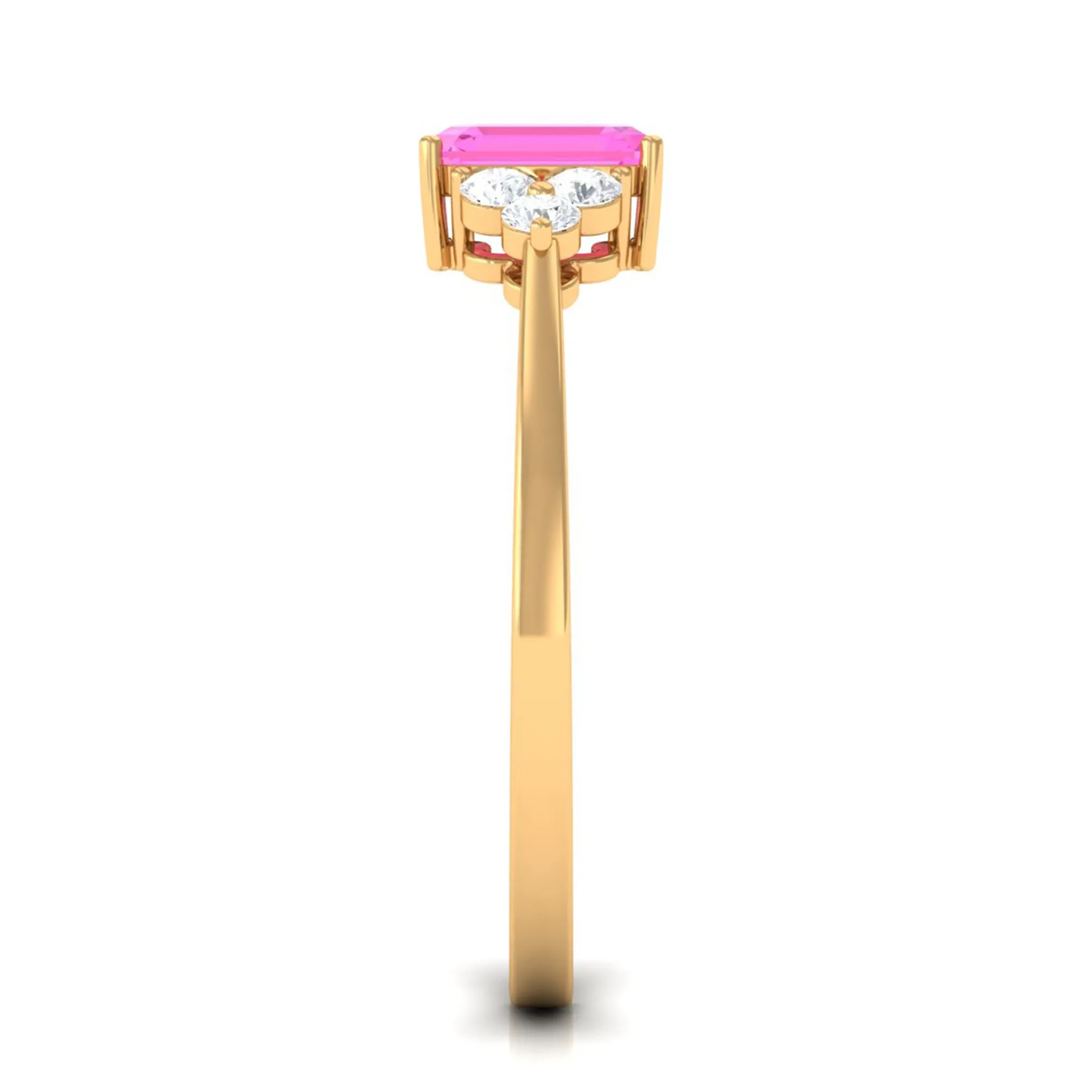 1 CT Emerald Cut Pink Sapphire Solitaire Engagement Ring with Diamond Trio