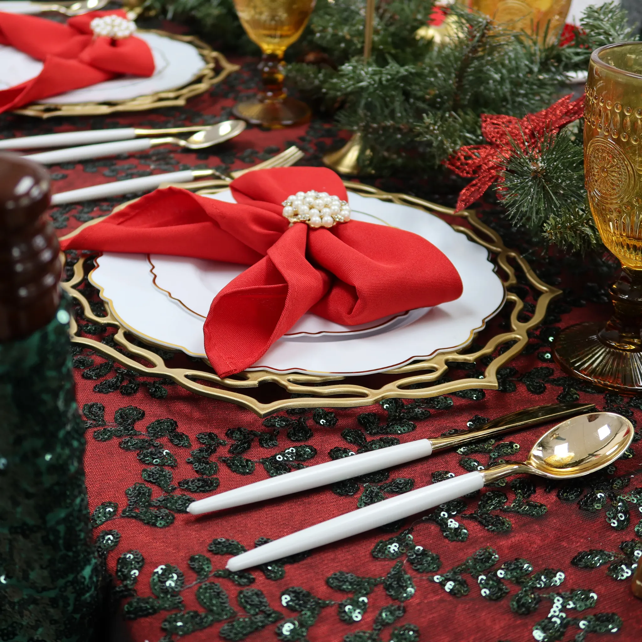 10 pc/pk Pearl and Diamond Cluster Napkin Ring - Gold