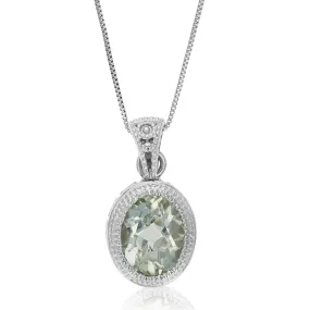 1.10 cttw Green Amethyst Pendant Necklace .925 Sterling Silver 9x7 MM Oval