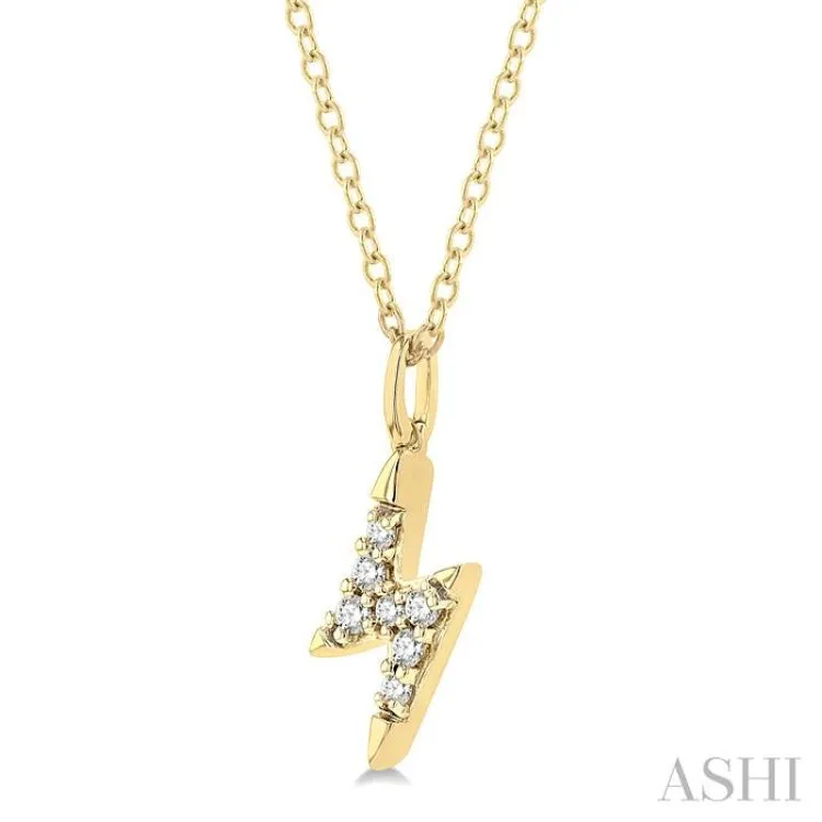 1/10 Ctw Lightning Bolt Round Cut Diamond Petite Fashion Pendant With Chain in 10K Yellow Gold