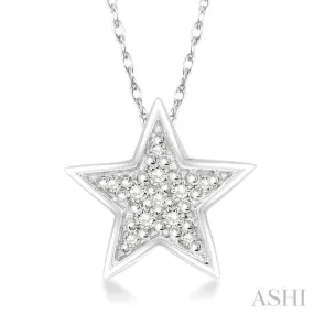 1/10 Ctw Star Cutout Round Cut Diamond Pendant With Link Chain in 10K White Gold