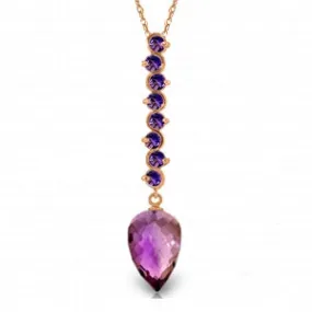 11.05 Carat 14K Solid Rose Gold Necklace Pointy Briolette Drop Amethyst