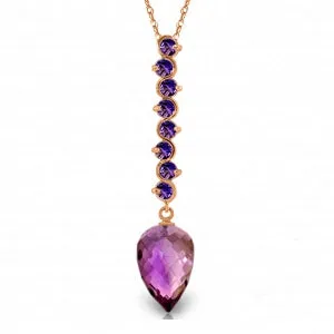 11.05 Carat 14K Solid Rose Gold Necklace Pointy Briolette Drop Amethyst