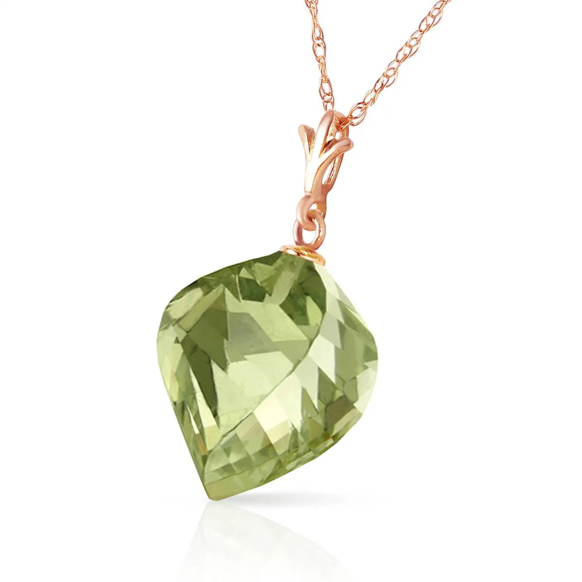 13 Carat 14K Solid Rose Gold Necklace Twisted Briolette Green Amethyst