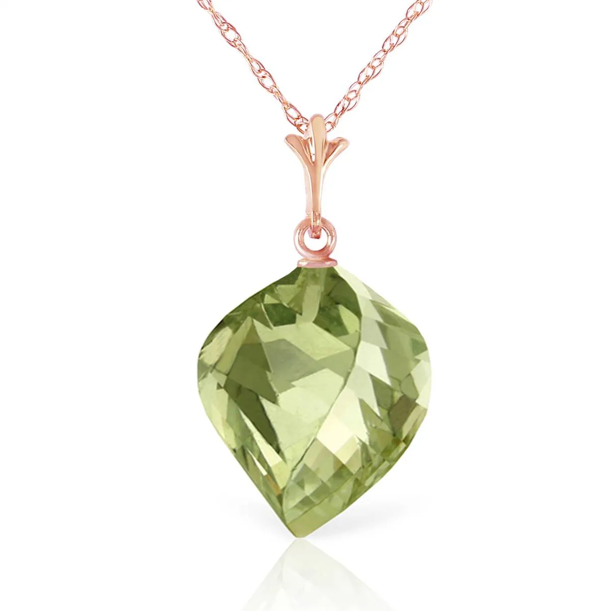 13 Carat 14K Solid Rose Gold Necklace Twisted Briolette Green Amethyst