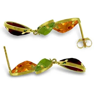 13.6 Carat 14K Solid Yellow Gold Earrings Citrine, Peridot Garnet