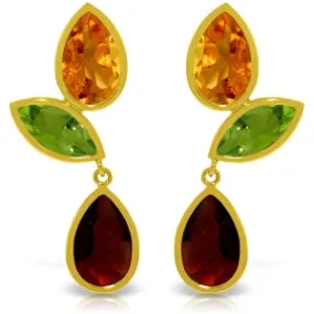 13.6 Carat 14K Solid Yellow Gold Earrings Citrine, Peridot Garnet