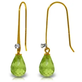 1.38 Carat 14K Solid Yellow Gold Fish Hook Earrings Diamond Peridot