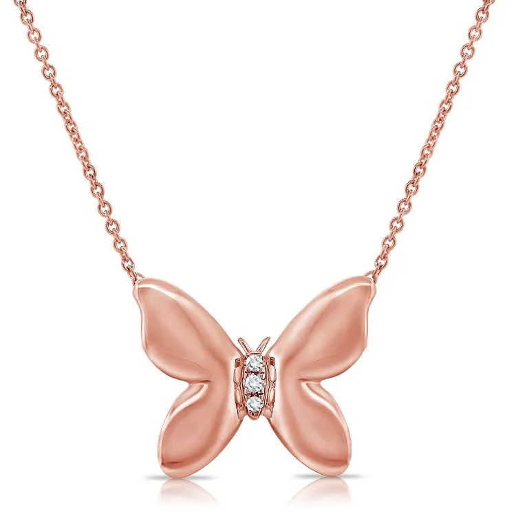 14k Gold 0.02Ct Diamond Butterfly Necklace, available in White, Rose and Yellow Gold