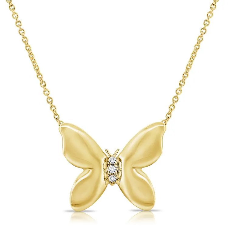 14k Gold 0.02Ct Diamond Butterfly Necklace, available in White, Rose and Yellow Gold