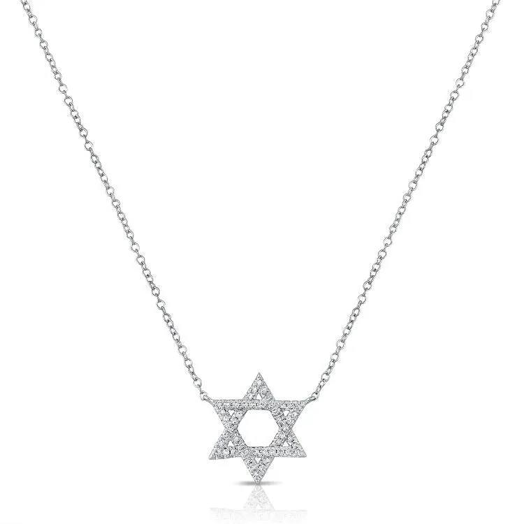 14K Gold 0.13Ct Diamond Star Of David Necklace with 48 Diamonds, available in White, Rose and Yellow Gold