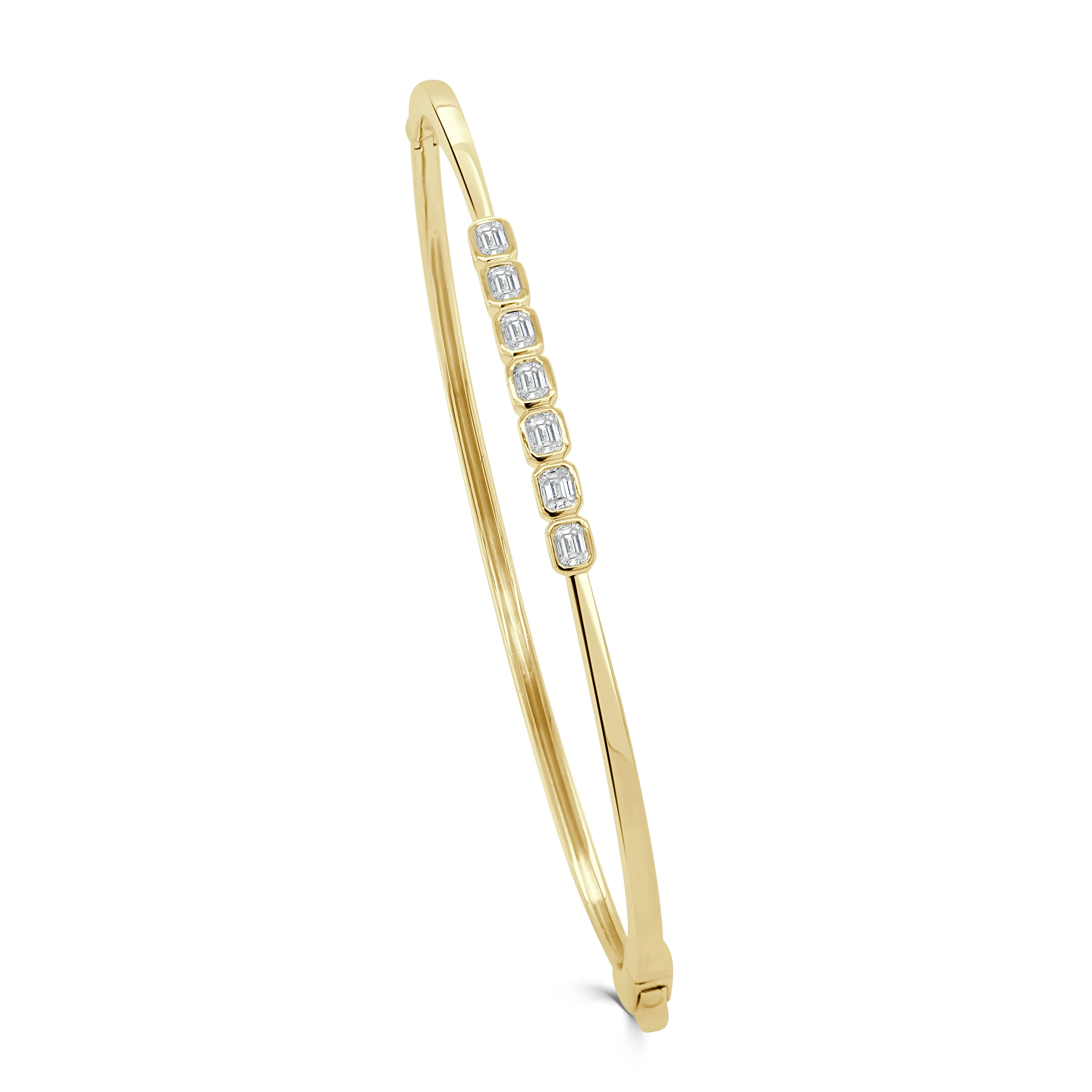 14K Gold & Emerald-Cut Diamond Bezel Set Bangle - 0.48ct