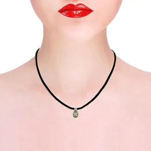 14K Solid Rose Gold & Leather Necklace w/ Green Amethyst