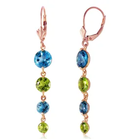 14K Solid Rose Gold Chandelier Earrings w/ Blue Topaz & Peridot