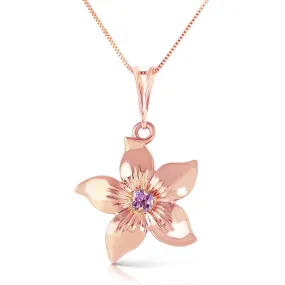 14K Solid Rose Gold Flower Necklace w/ Natural Purple Amethyst