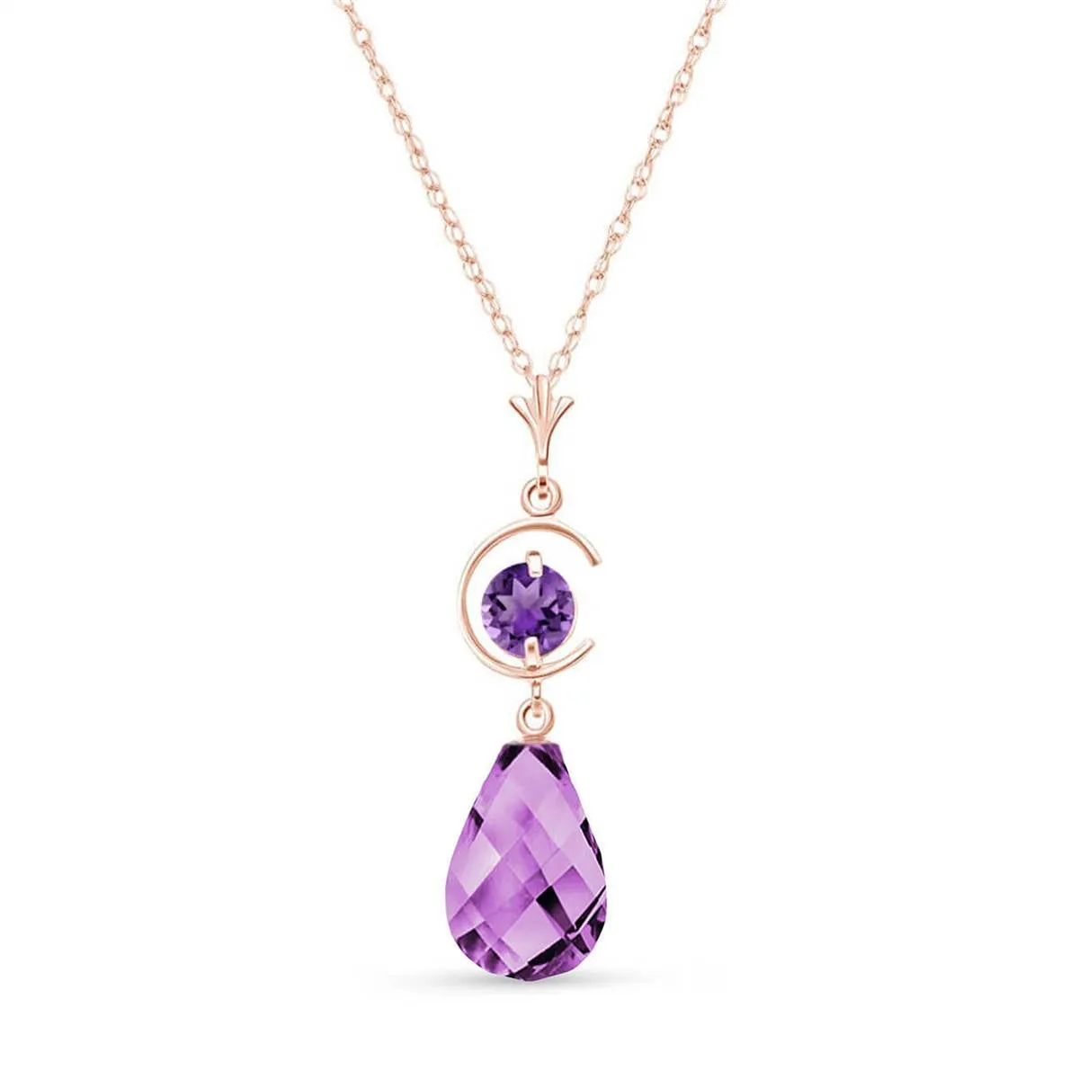 14K Solid Rose Gold Purple Amethyst Necklace Class Deluxe