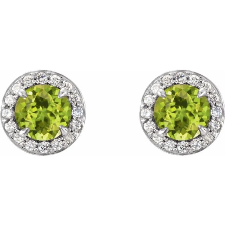 14K White 4 mm Natural Peridot & 1/10 CTW Natural Diamond Earrings