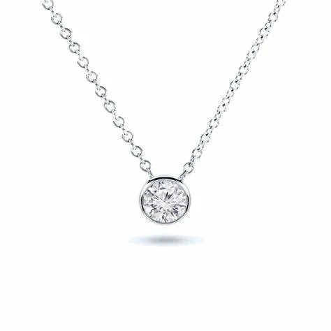 14k White Gold 0.20Ct Diamond Bezel Set Necklace