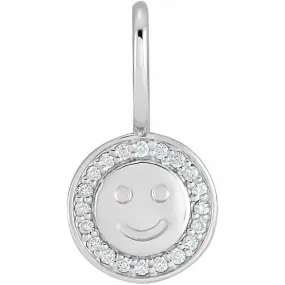 14K White Gold .04 CTW Natural Diamond Smiley Face Charm/Pendant