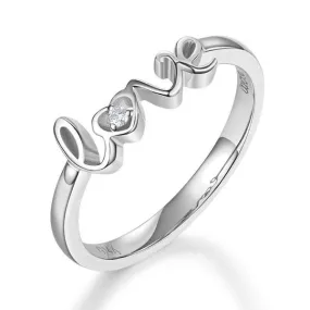 14K White Gold 585 Love Women Ring 0.01 Ct Diamond MKR7103