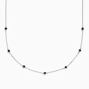 14K White Gold Black Diamond Station Necklace