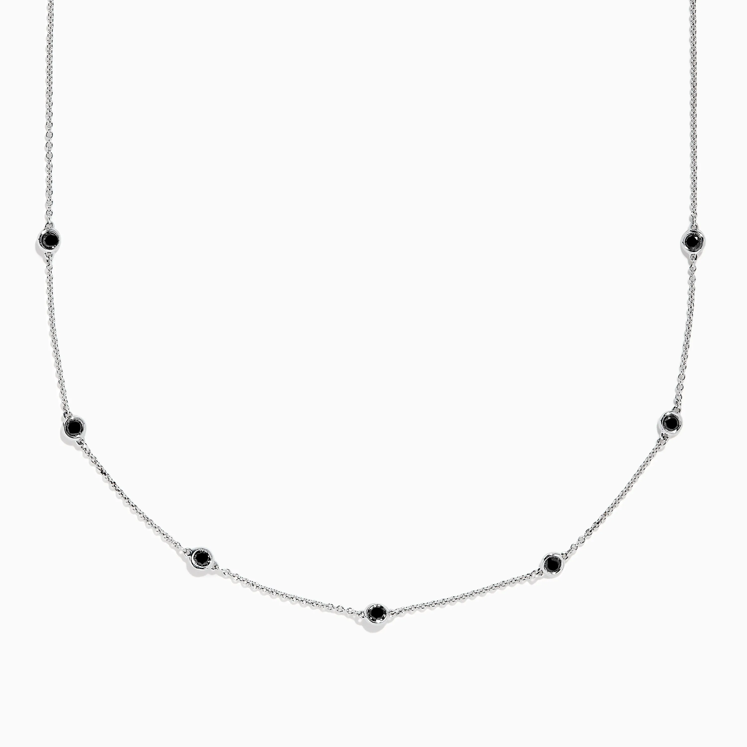 14K White Gold Black Diamond Station Necklace