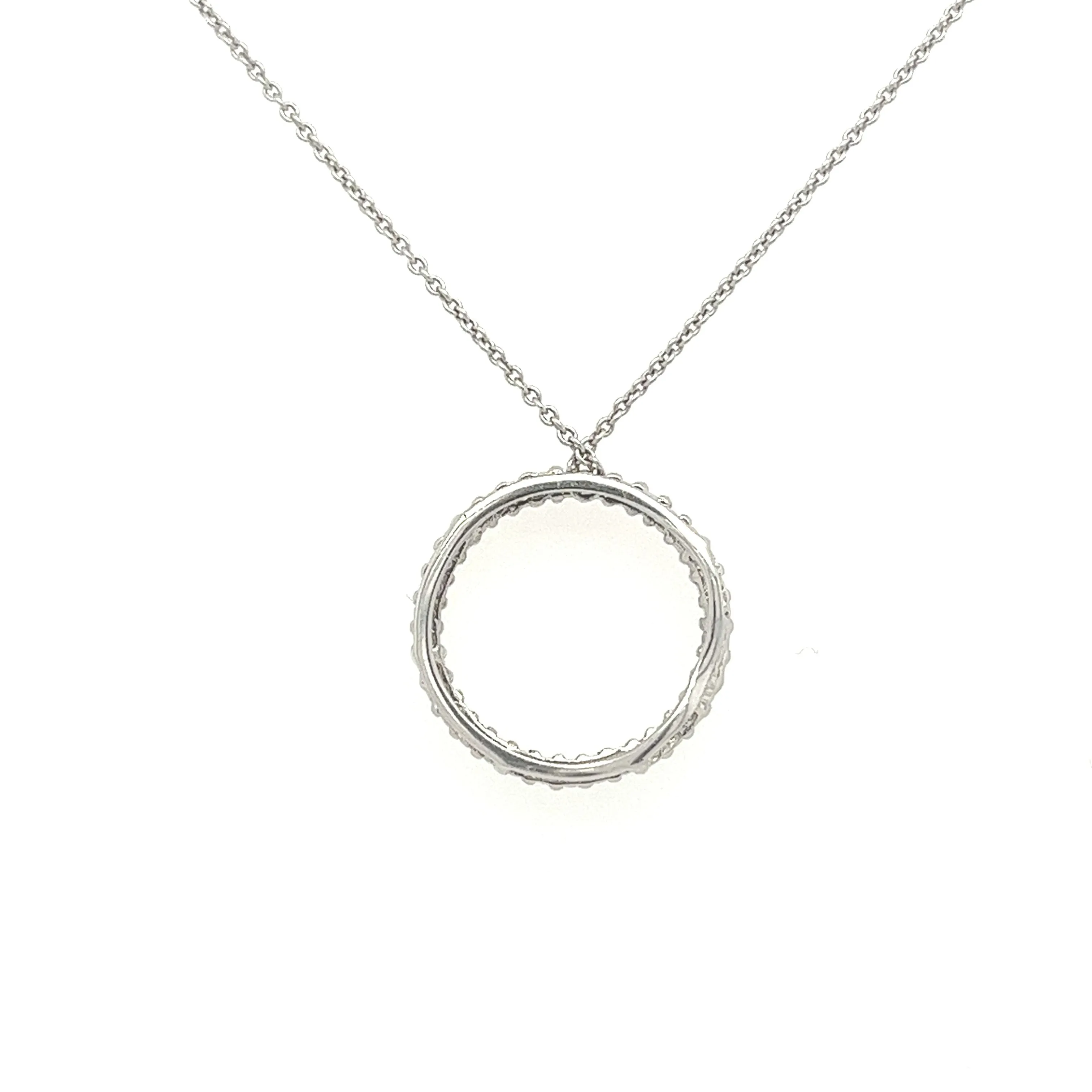 14K White Gold Round Diamond Open Circle Connecting Pendant