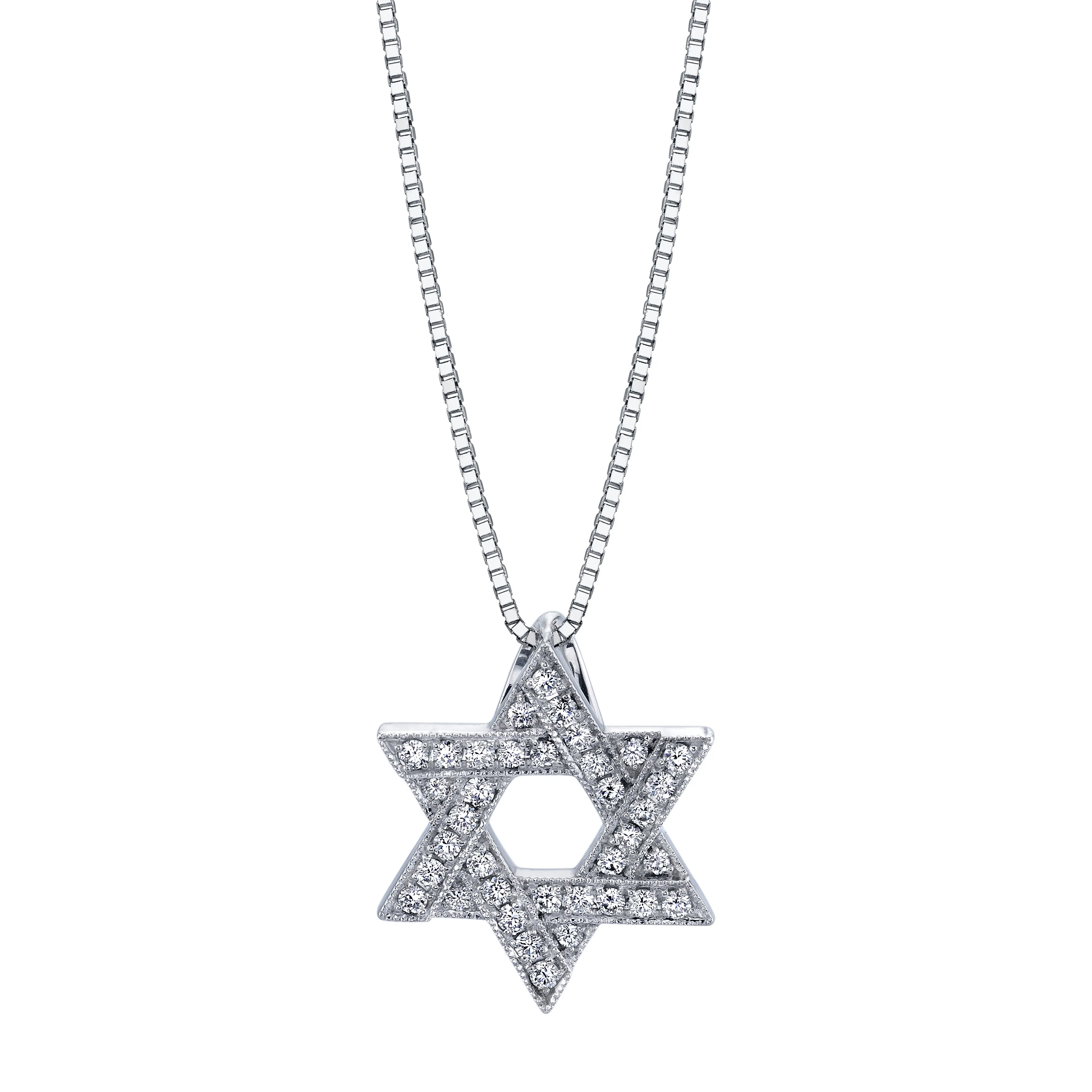 14K White Gold Star Of David Diamond Necklace