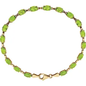 14K Yellow Gold Oval Peridot 7.25" Line Tennis Bracelet