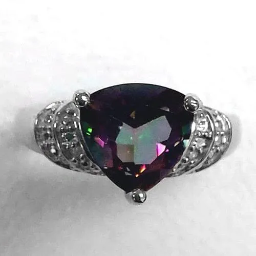 1.74 CT MYSTIC GEMSTONE & DIAMOND 925 STERLING SILVER RING