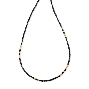 18 GOLD BEADS   ONYX TUBE BEADED NECKLACE