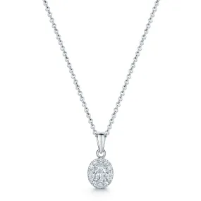 18ct White Gold Oval Cut Diamond Halo Drop Pendant