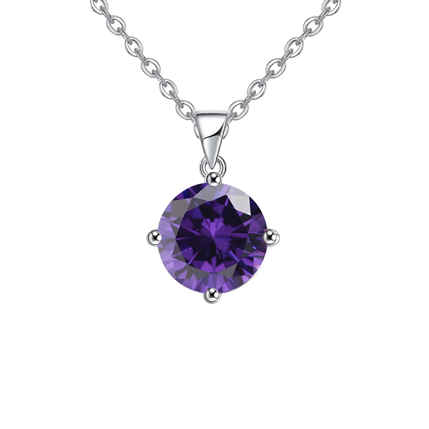 18K White Gold 1/2 Carat Created Amethyst Round Stud Necklace Plated 18 inch