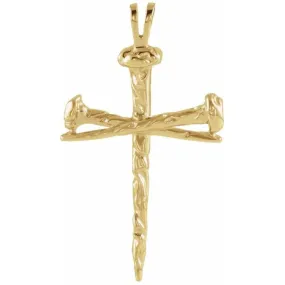 18K Yellow 34x24 mm Nail Design Cross Pendant