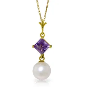 2.5 Carat 14K Solid Yellow Gold Deep Is My Love Amethyst Pearl Necklace